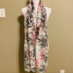 White, Black & Pink Scarf - OS